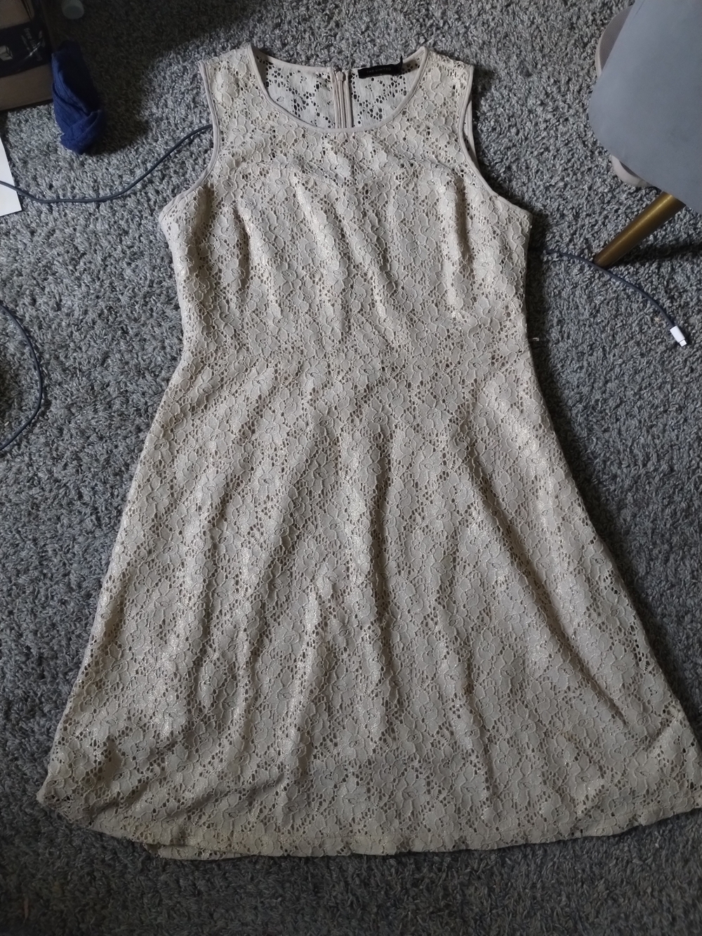 Sleeveless Lace A-Line Dress in Cream With Gold Shimmer